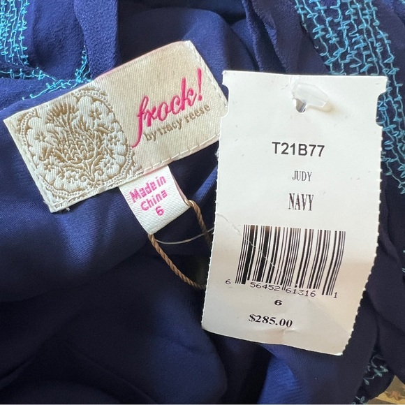 FROCK by Tracy Reese Judy Dress Embroidered Silk Navy Blue Size 6 NWT - Picture 9 of 12